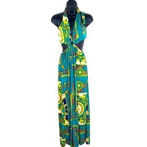 halter neck maxi Dress backless gorgeous small 54' long slits at both legs
